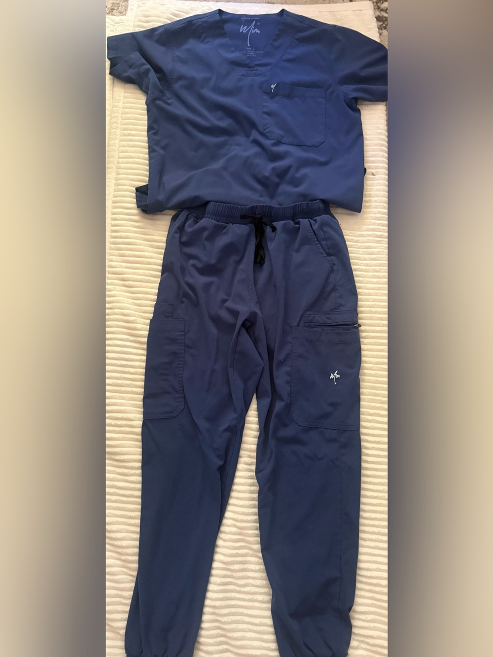 Unbranded Women's Navy Blue Scrub Top and Cargo Jogger Set